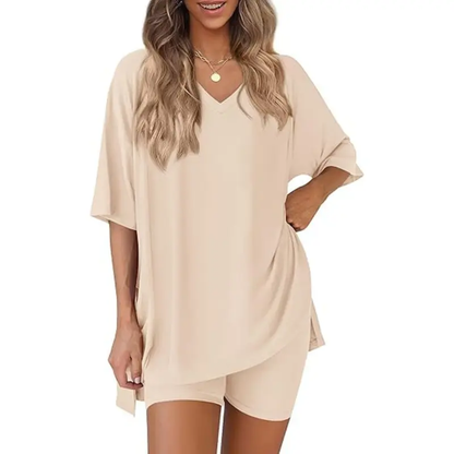 Effortless SummerLounge Set Oversized Tee+ Biker Shorts