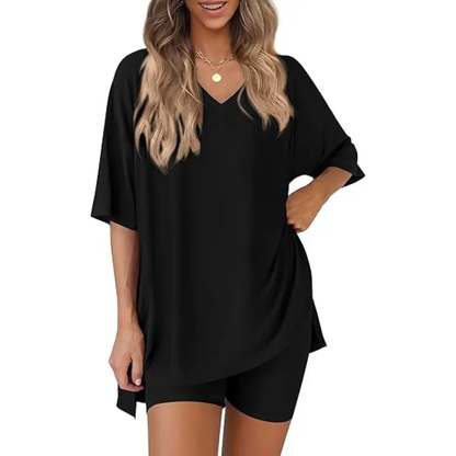 Effortless SummerLounge Set Oversized Tee+ Biker Shorts