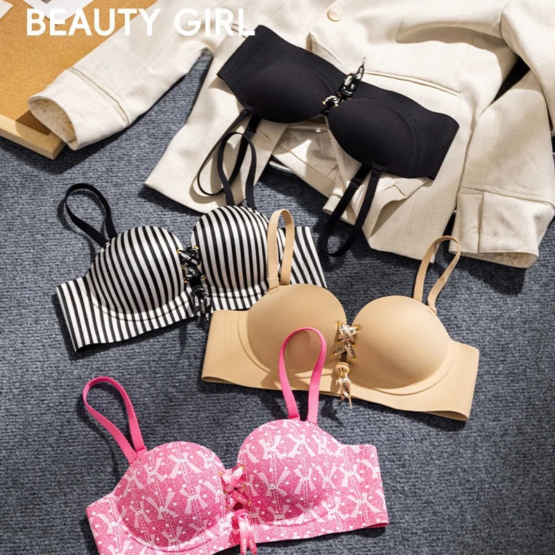 Seamless Smooth Bra for Women, Jelly Pad Push Up Bra for Small Bust, Lift Side Support Anti-Sagging Comfort Bra
