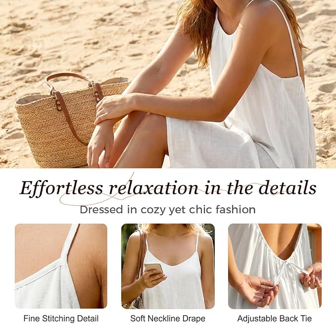 Generisch Women's Summer Dress, Sleeveless Spaghetti Straps, Backless Midi Dress, Women's Summer Tank Dress, Lace-Up Style Beach Dress, Strappy Dress