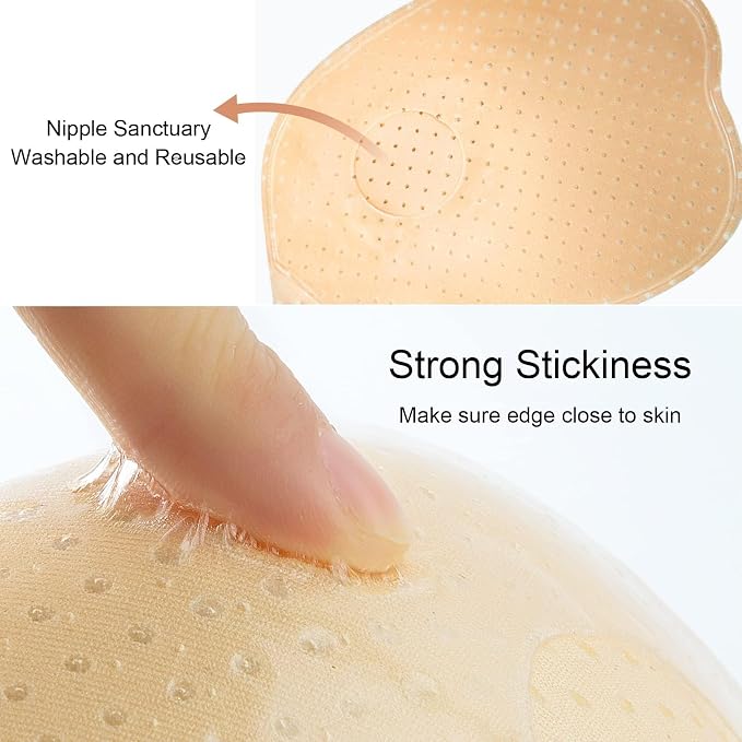 Adhesive Bra Strapless Silicone Bra Set of 2 Black & Skin Colour Push-Up Invisible Breathable Backless Adhesive Pads for Large and Small Breasts Ideal for Evening Dress Wedding Dress and Backless