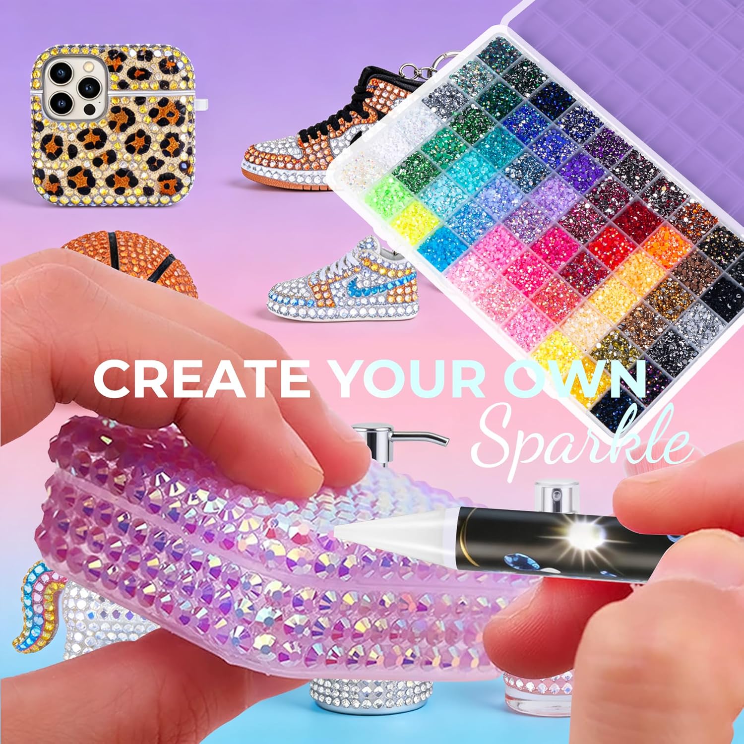Bedazzling Kit 48000Pcs 60 Colors Resin Jelly Rhinestones, Multicolor 3mm Flatback Gems for Diamond Art, Bedazzler Kit with 4Pcs 10ml B7000 Jewelry Glue & Tools - Christmas Birthday Gifts for Women