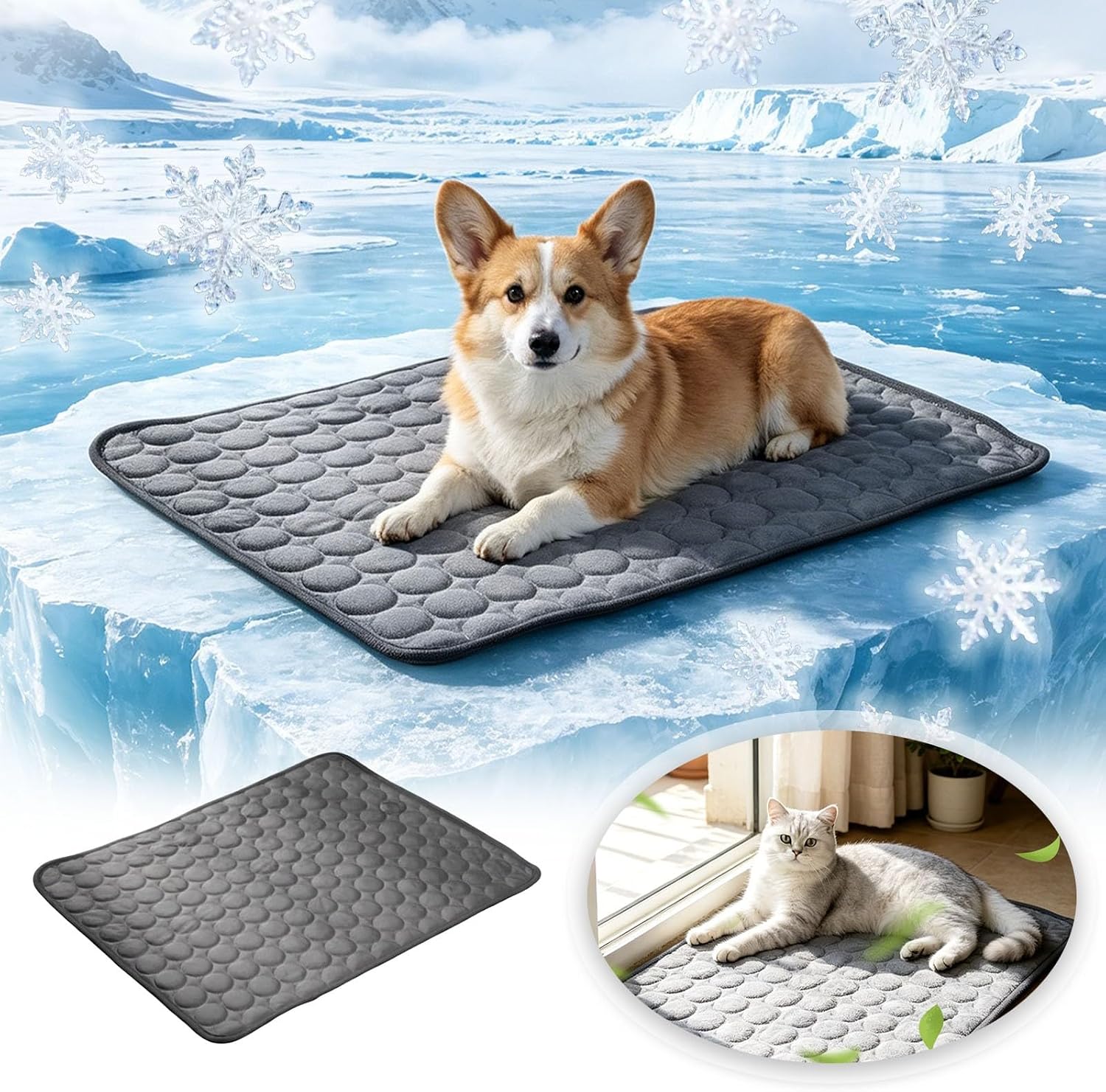 Self-Cooling Mat for Dogs and Cats, Thin Cooling Blanket Dog Summer Dog Mat Bed Cooling Blanket Non-Slip Cooling Pad Portable Washable Pet Cooling Mat for Home, Car, Travel