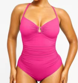 Women's Smart Sculpt Shaping Swimsuit U-Ring Cut Out Slimming Swimwear One Piece Tummy Tucking Bathing Suit