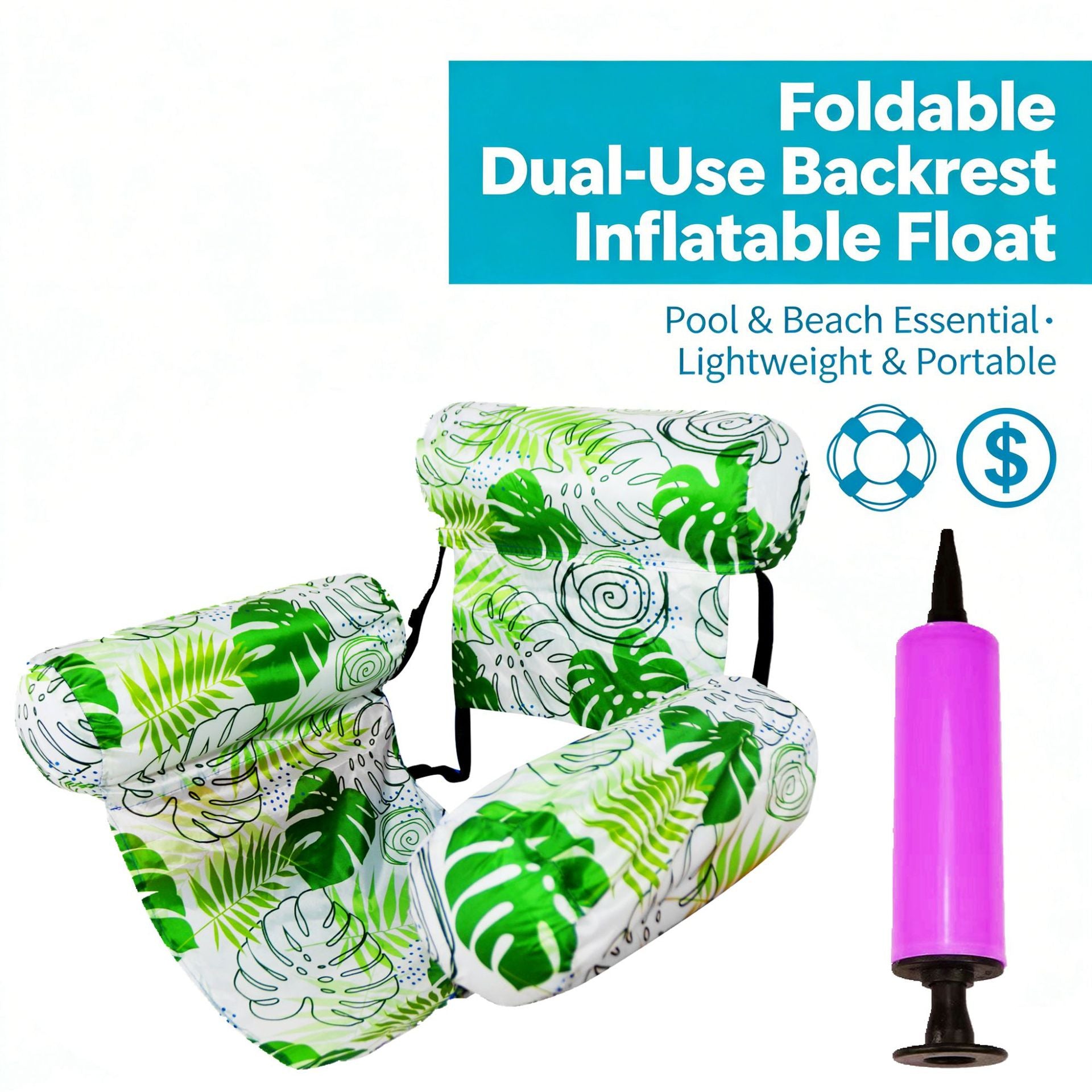 ✨Great Value｜Print Inflatable Water Float Portable Foldable Pool Lounge Chair