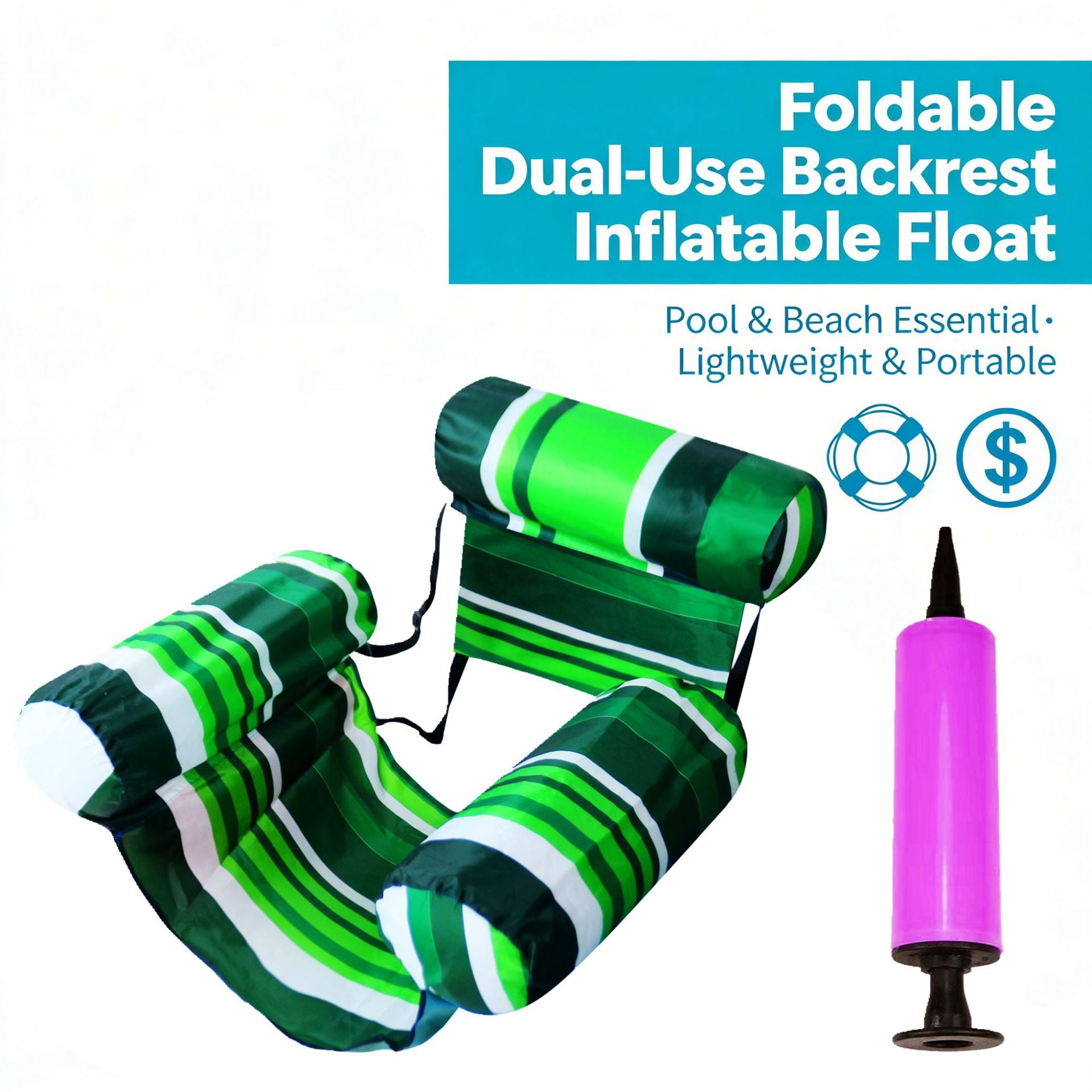 ✨Great Value｜Print Inflatable Water Float Portable Foldable Pool Lounge Chair