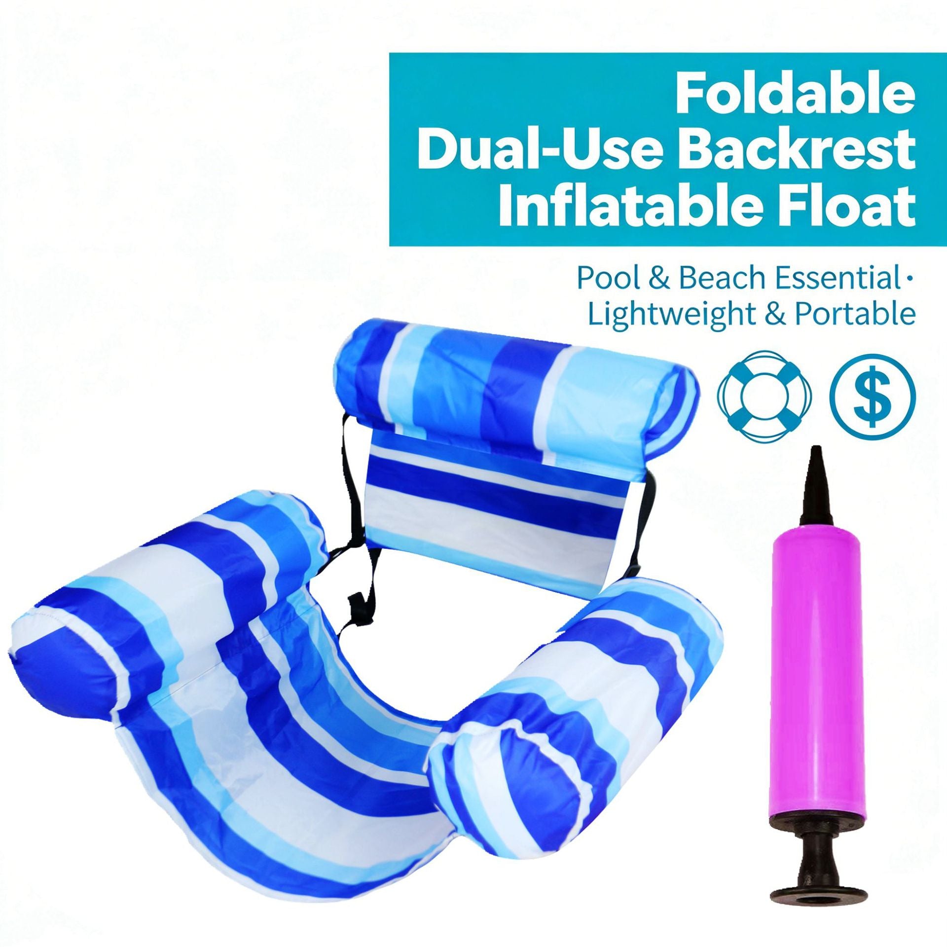 ✨Great Value｜Print Inflatable Water Float Portable Foldable Pool Lounge Chair