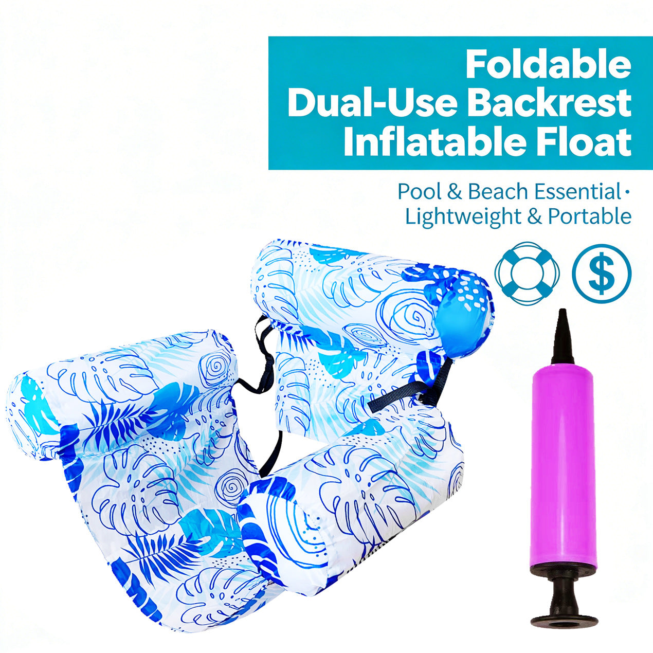 ✨Great Value｜Print Inflatable Water Float Portable Foldable Pool Lounge Chair