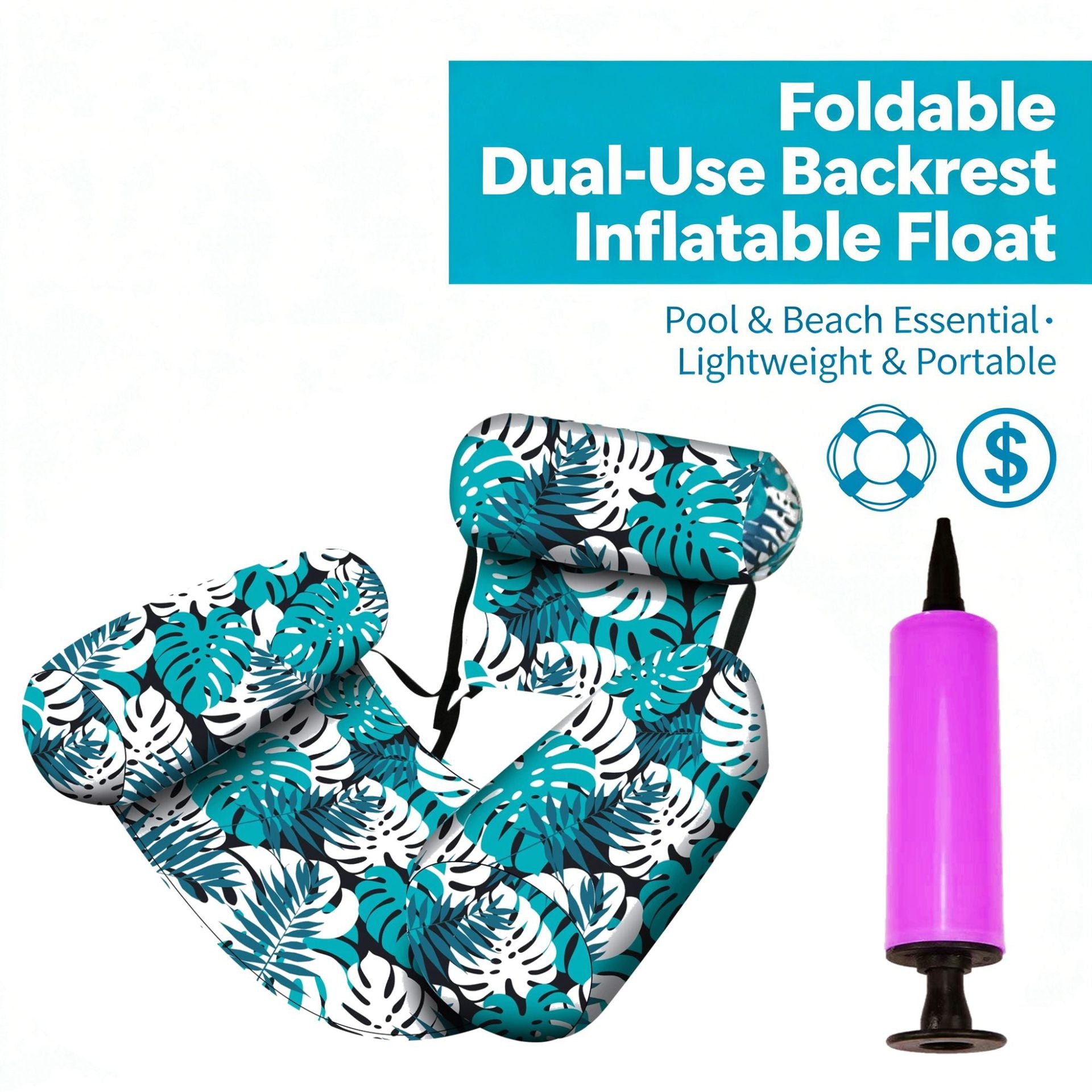 ✨Great Value｜Print Inflatable Water Float Portable Foldable Pool Lounge Chair