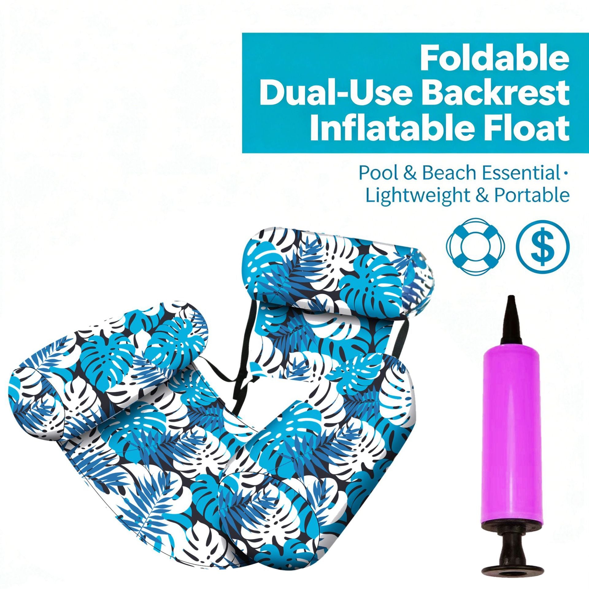 ✨Great Value｜Print Inflatable Water Float Portable Foldable Pool Lounge Chair