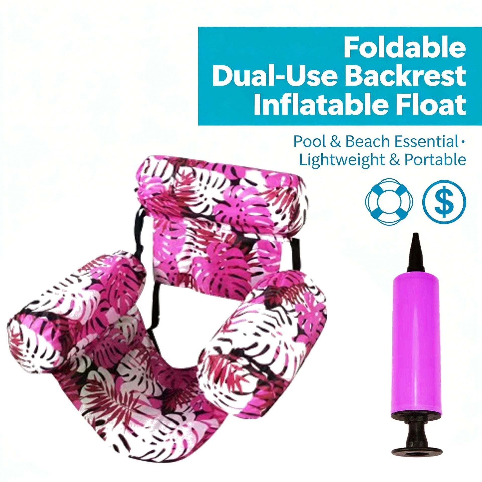 ✨Great Value｜Print Inflatable Water Float Portable Foldable Pool Lounge Chair