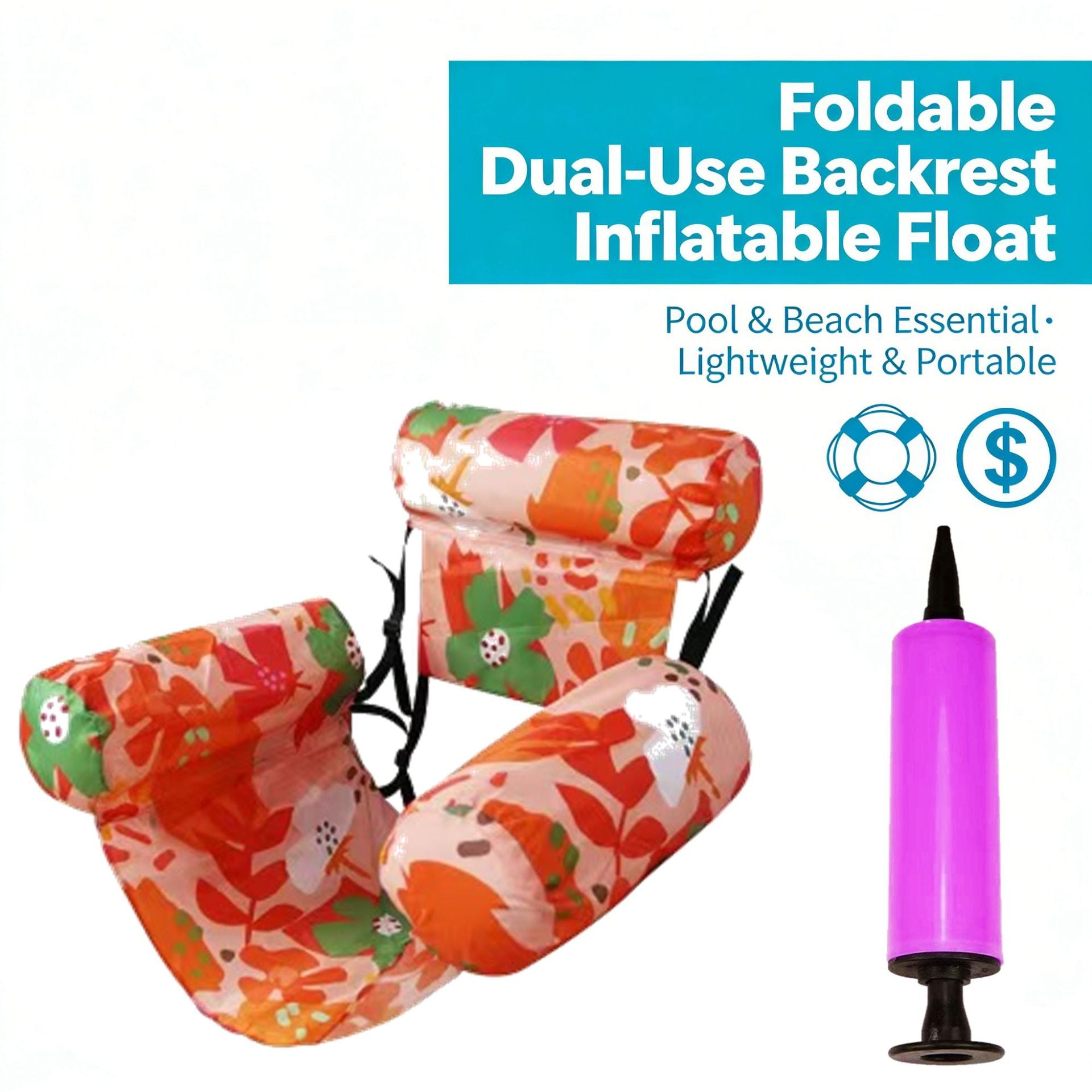 ✨Great Value｜Print Inflatable Water Float Portable Foldable Pool Lounge Chair