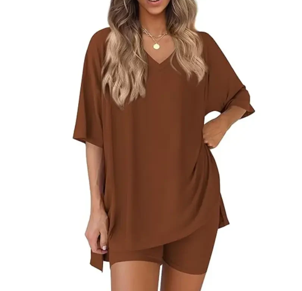 Effortless SummerLounge Set Oversized Tee+ Biker Shorts