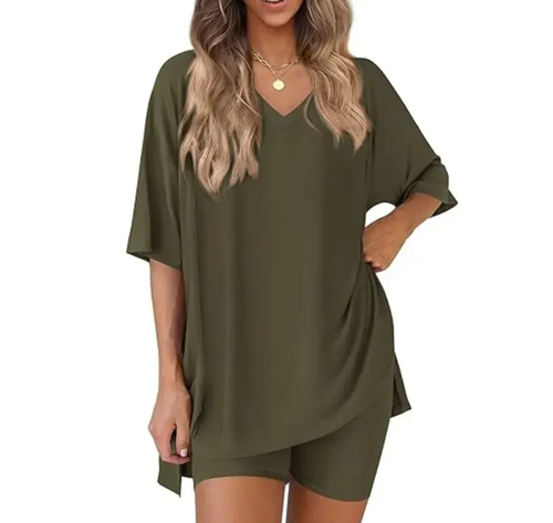 Effortless SummerLounge Set Oversized Tee+ Biker Shorts