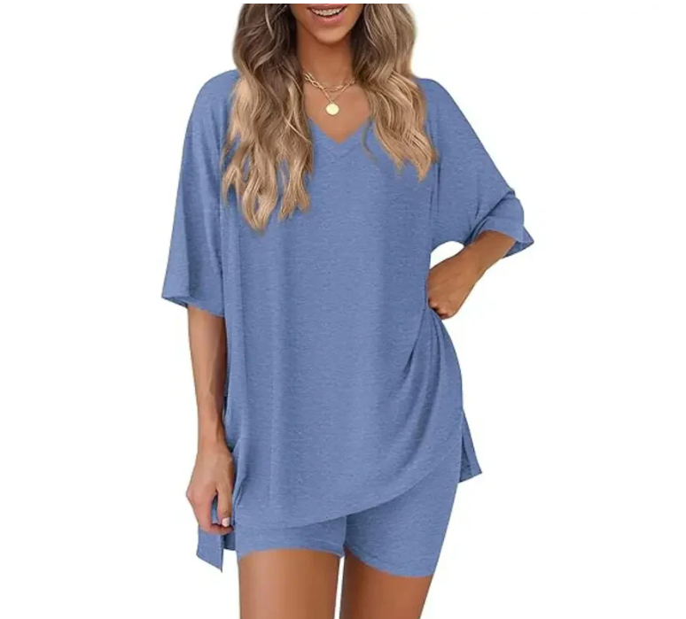 Effortless SummerLounge Set Oversized Tee+ Biker Shorts