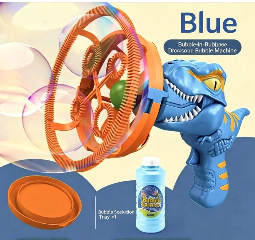 Dinosaur Bubble-in-Bubble Handheld Bubble Gun, Giant Bubbles for Summer Outdoor