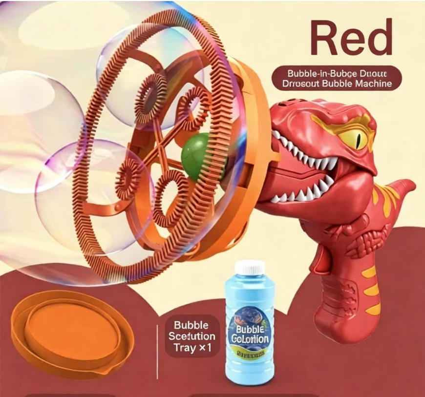 Dinosaur Bubble-in-Bubble Handheld Bubble Gun, Giant Bubbles for Summer Outdoor