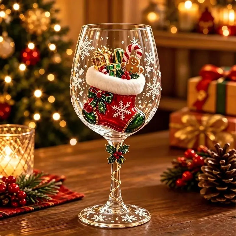 Christmas Hand‑Painted Wine Glass Gift Set | 6‑Pack Christmas Holiday Decor Gift Box | 🎄Christmas stock limited. Order early for holiday delivery.