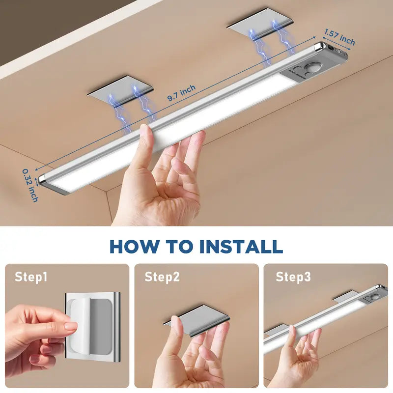 ✨Under Cabinet Lights,Motion Sensor Night Light Indoor,1500mAh USB Rechargeable Light,Magnetic Installation Dimmable Lights for Kitchen,Wardrobe,Pantry, Closet,Bathroom,Stairs,Sink Cabinet,Garage