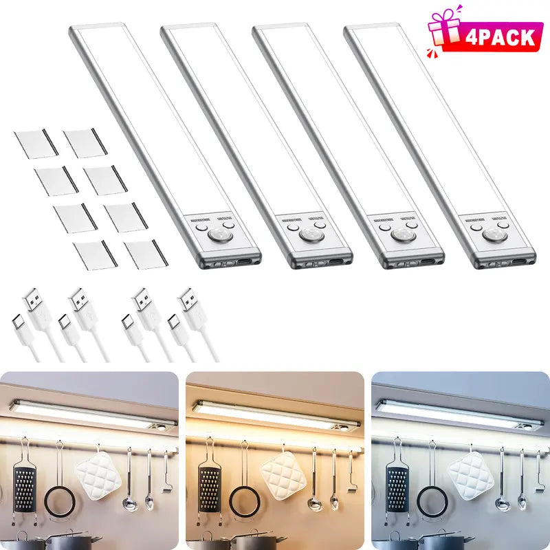 ✨Under Cabinet Lights,Motion Sensor Night Light Indoor,1500mAh USB Rechargeable Light,Magnetic Installation Dimmable Lights for Kitchen,Wardrobe,Pantry, Closet,Bathroom,Stairs,Sink Cabinet,Garage