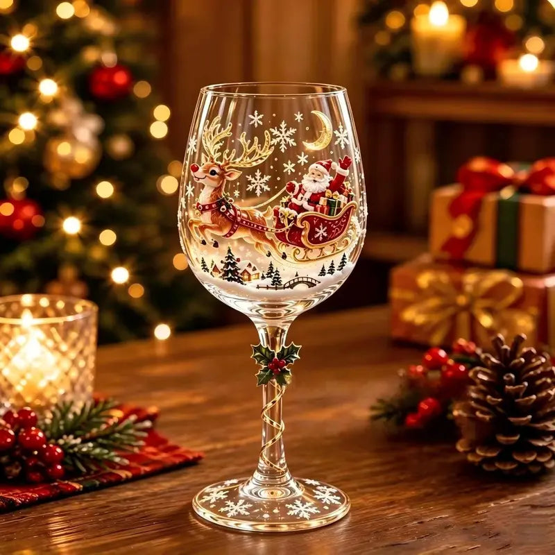 Christmas Hand‑Painted Wine Glass Gift Set | 6‑Pack Christmas Holiday Decor Gift Box | 🎄Christmas stock limited. Order early for holiday delivery.